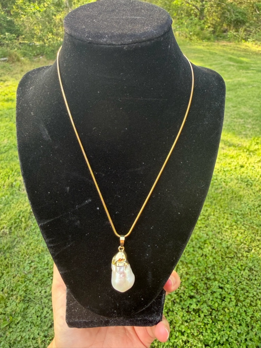 Natural Pearl Pendant With Gold-Tone Necklace